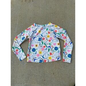 Old Navy Kids White Nature Earth Doodle Long Sleeve Rash Guard Swim Top 5T